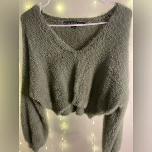 HYFVE Green Cropped Fuzzy Sweater
